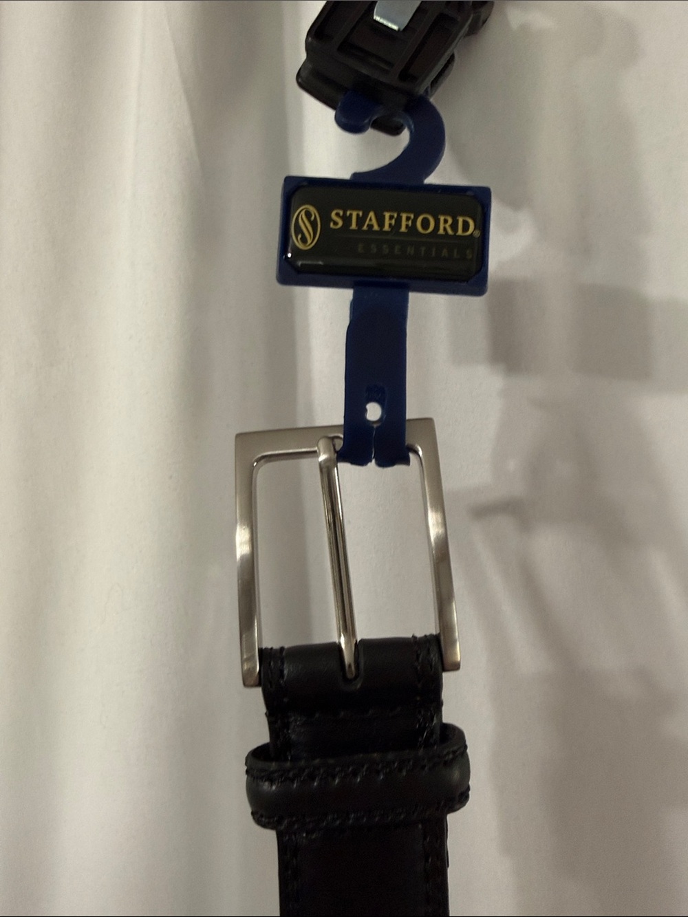 Stafford Black Leather Belt with Polished Silver Buckle